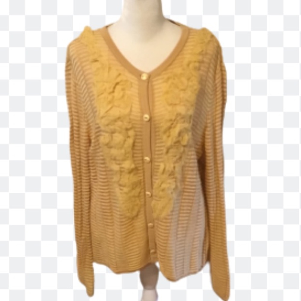 🛍️ $25 Sale! ST. JOHN Sheer Yellow-Label Button Cardigan Sweater Sz L